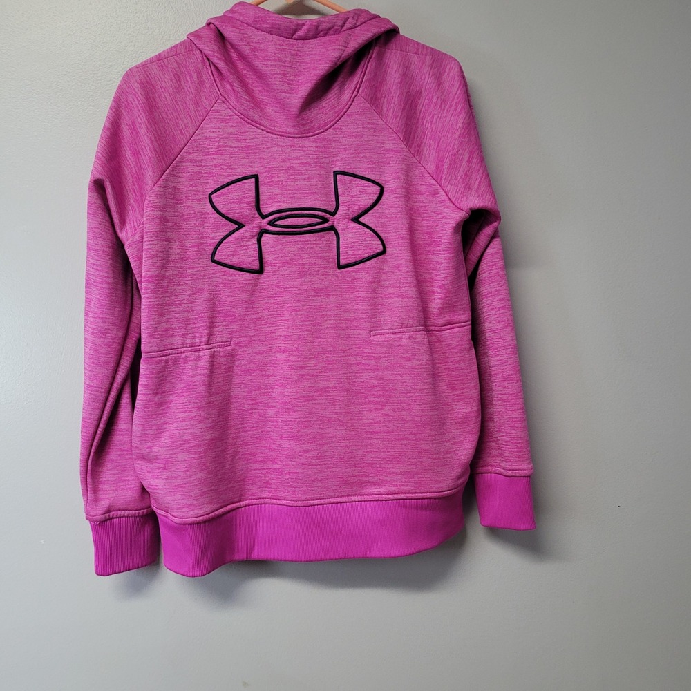 Under Armour Womens ColdGear Hoodie Pink Space Dye Logo Pullover Small